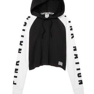 small VS pink nation black & white cropped hoodie